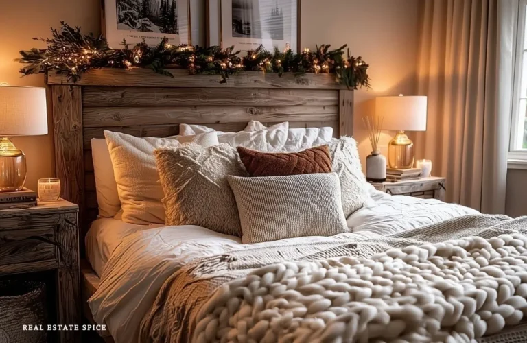 cozy bedroom with bed has cozy bedding soft lighting