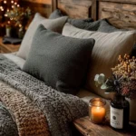 cozy bedroom with slate and cool tone colors