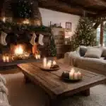 cozy living room decorated for christmas sofas facing each other