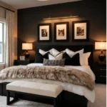 cozy luxury bedroom with black accent wall luxury cozy bedding