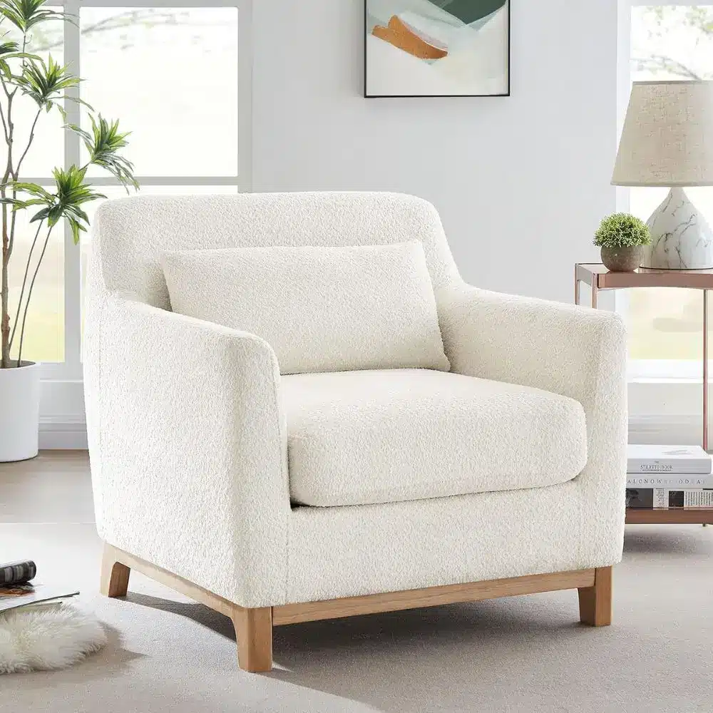 cream chair boucle fabric clean lines