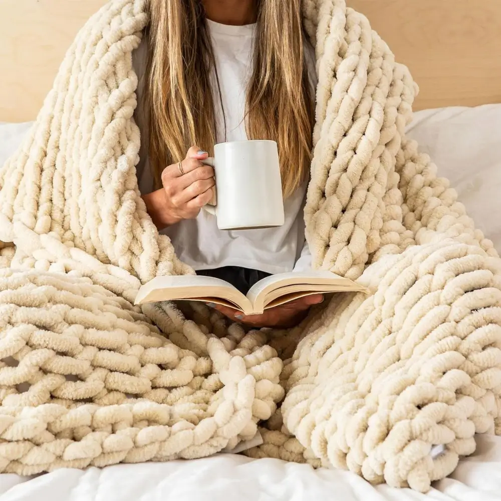 cream chunky textured throw blanket