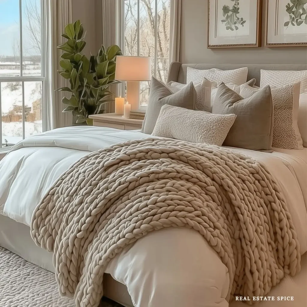 cream color bedroom in winter