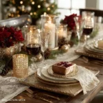 dining table decorated for christmas