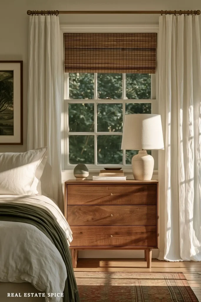 dresser under window in small bedroom