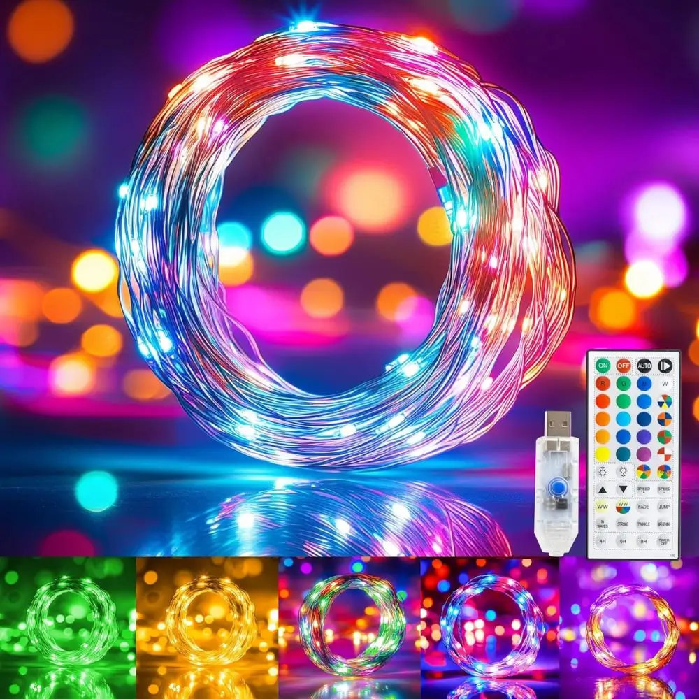 fairy lights shows different color options with USB and remote