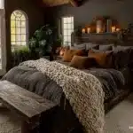 fall bedroom with layered bedding cozy elements candles