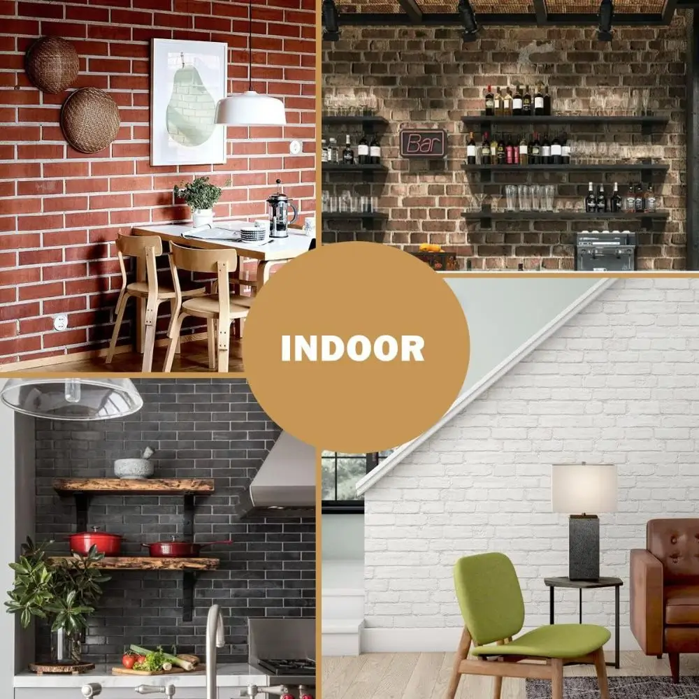 faux brick wall paneling shows 4 different colors of paneling