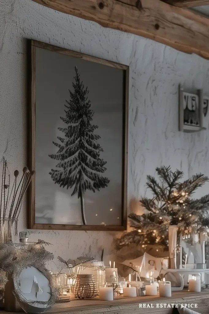floating shelf with christmas decorations on it