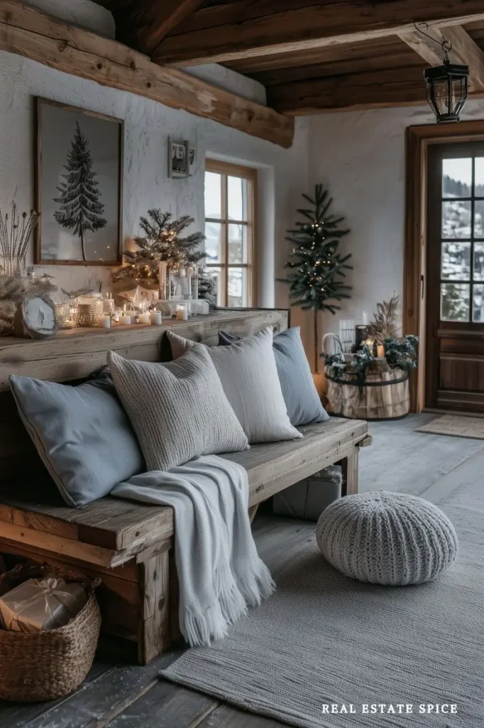 foyer entry in home decorated for christmas