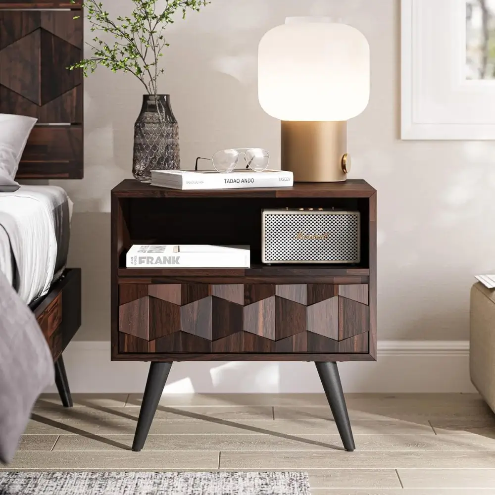 geometric pattern wood nightstand