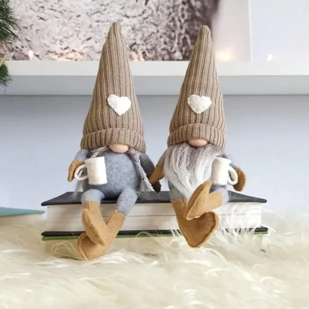 grey and beige gnomes heart on hat scandinavian farmhouse