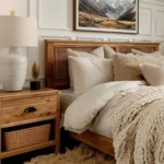 guest bedroom with bed nightstand lamp