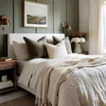 guest bedroom with bed wall lights bedding