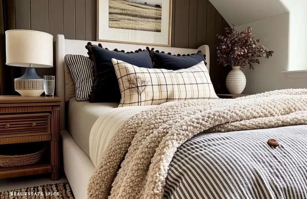 guest bedroom with nightstand glass of water and lamp next to bed