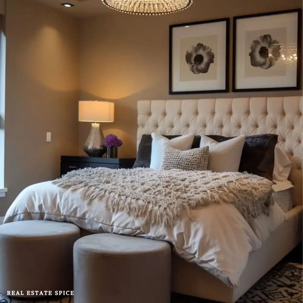 guest bedroom with table lamp on nightstand