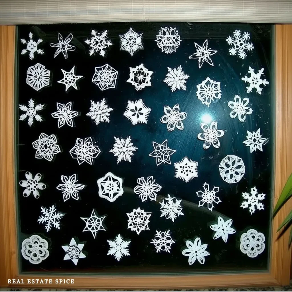 handmade snowflakes attached to a window