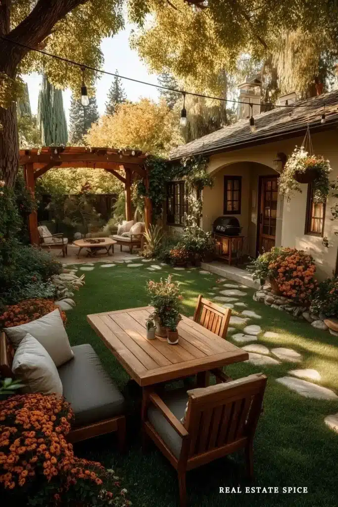 how to make a small backyard feel like a private oasis with tables