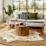 jute rug with another rug on top in living room