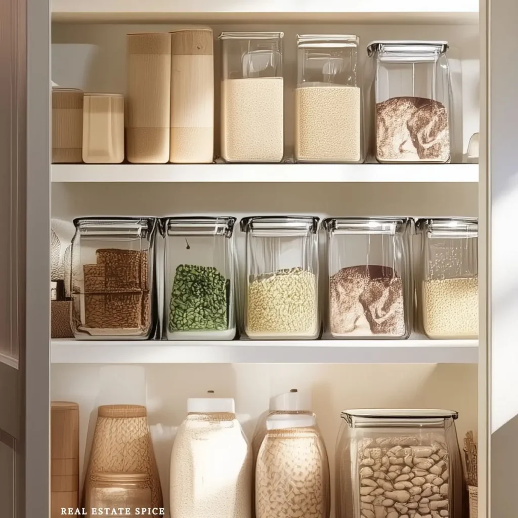kitchen pantry with food storage containers
