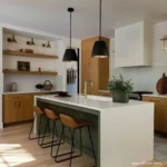 kitchen rule of 3 area with island countertops lighting