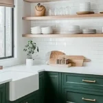 kitchen with emerald green cabinets