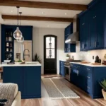 kitchen with navy blue cabinets