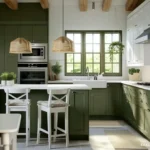 kitchen rule of 3 with island, countertops lighting