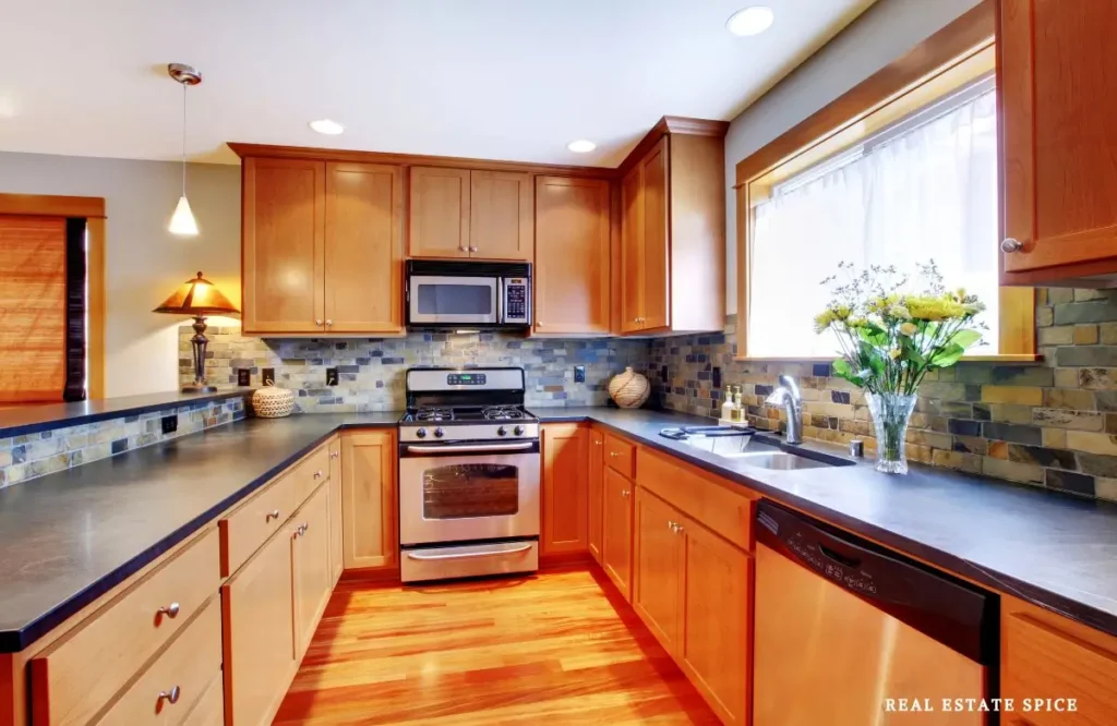 kitchen with wood cabinets