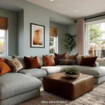 living room with sectional and large area rug