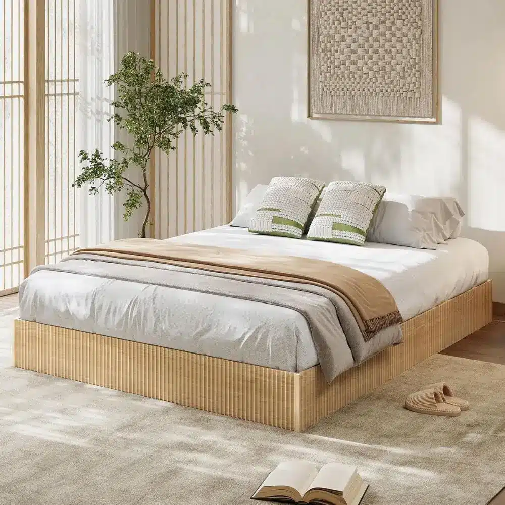 ow platform bedframe with fluted wood design
