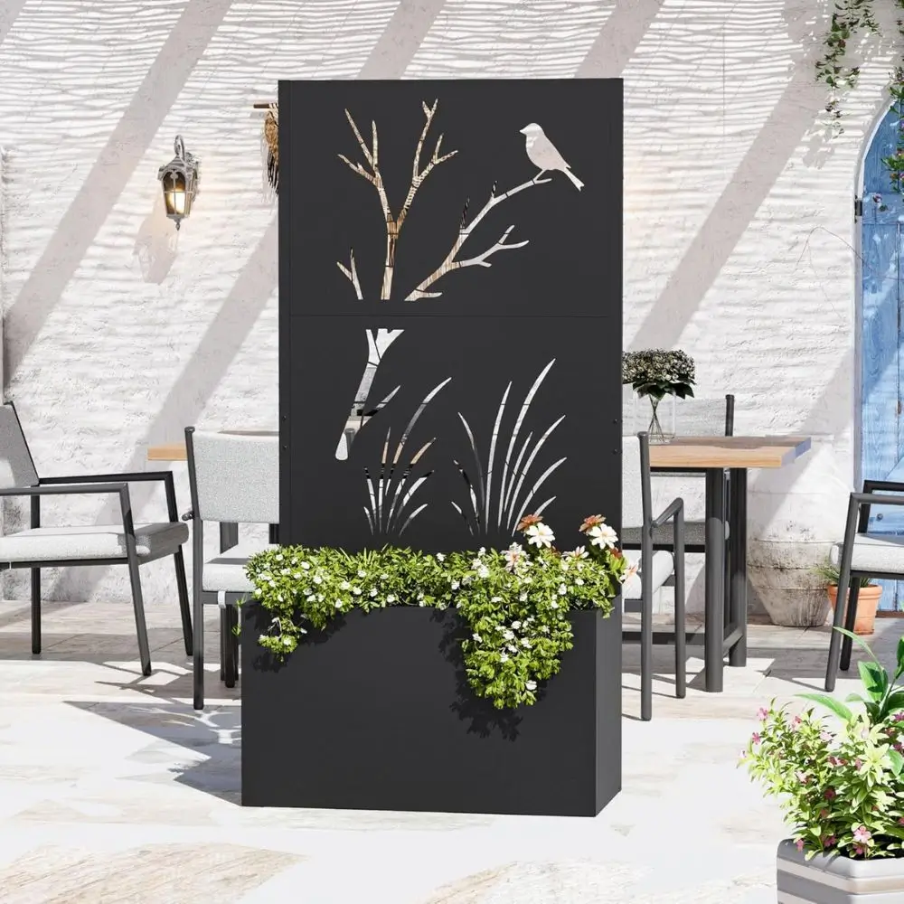 metal privacy screen with planter box