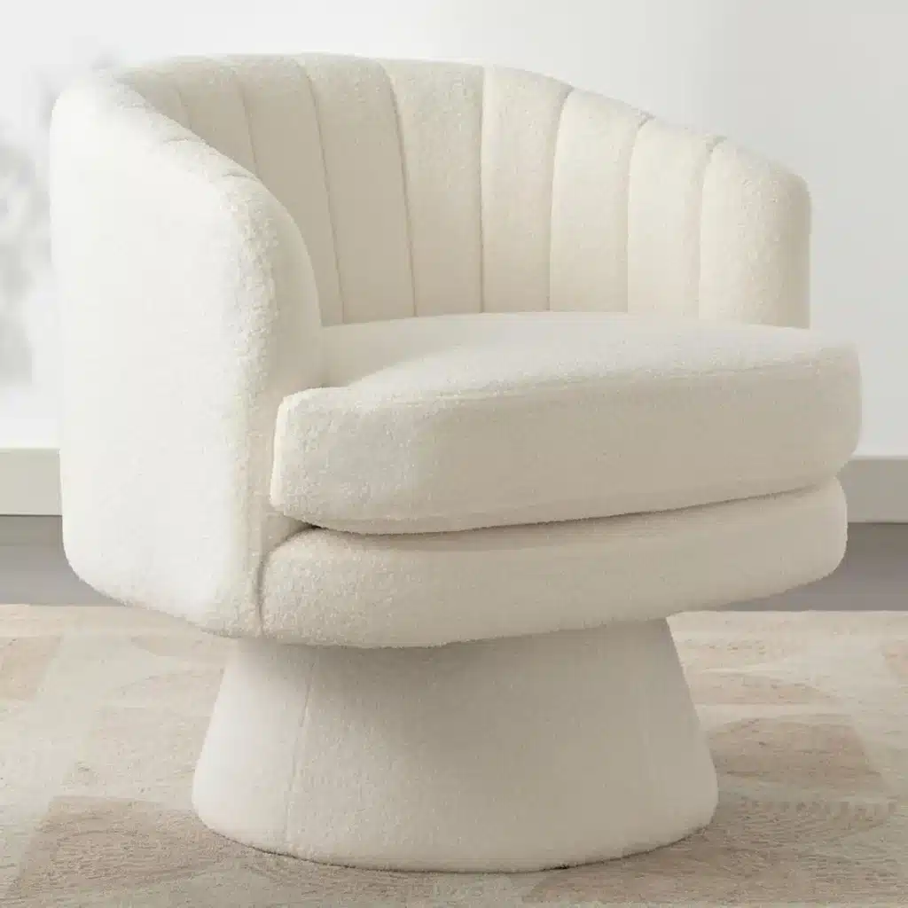 modern curved swivel chair cream color