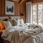 nordic winter bedroom winter tree wall art above the bed