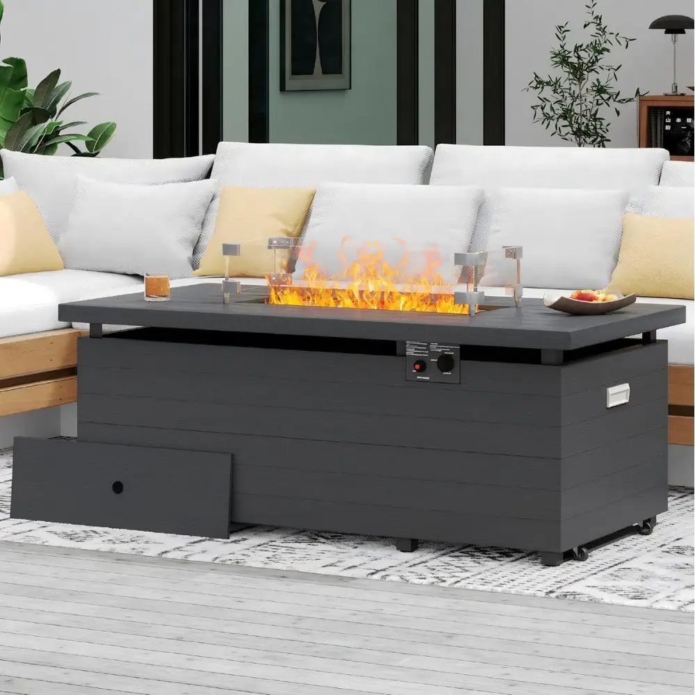 outdoor fire pit table with cover and fire guard