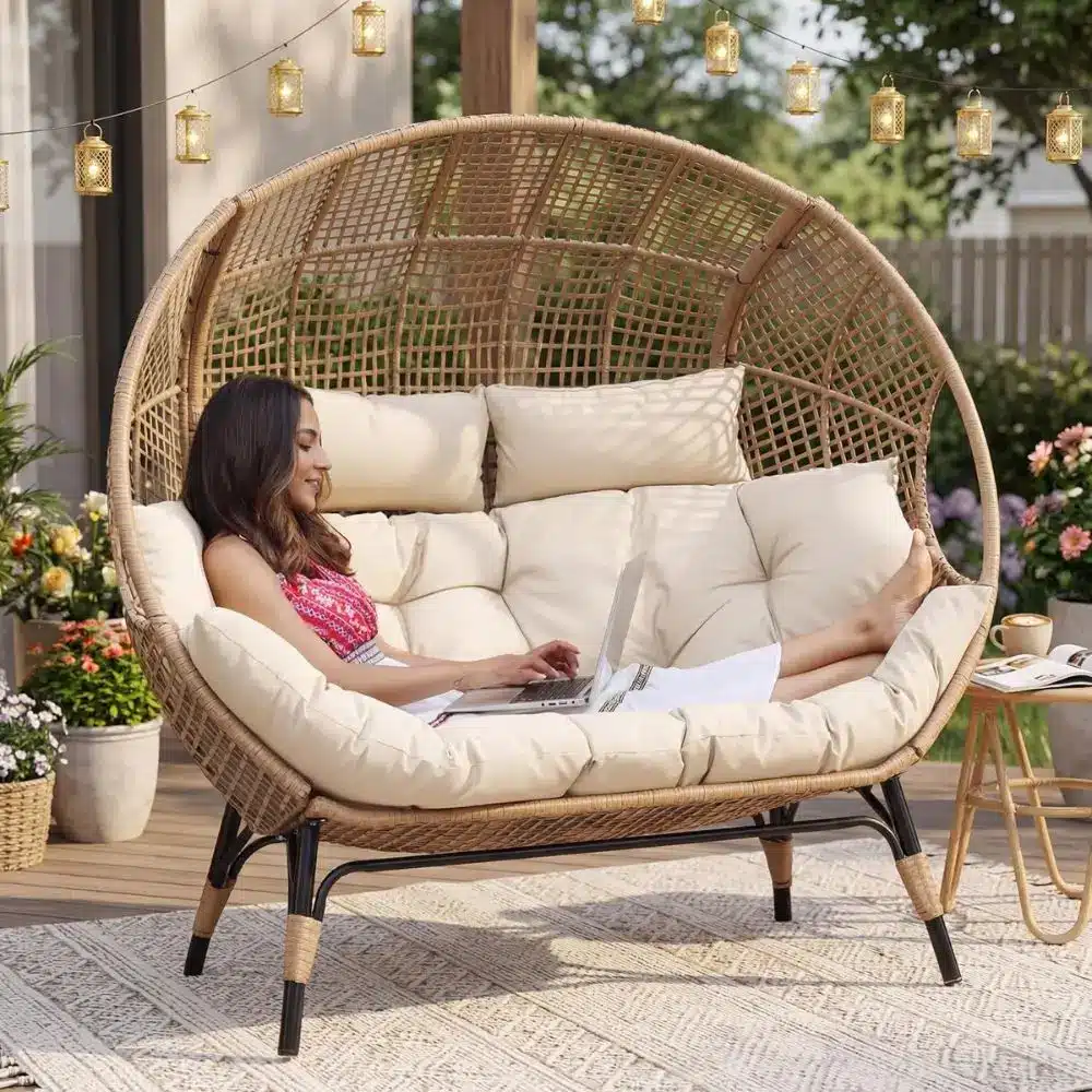 outdoor loveseat egg chair with cushions