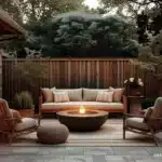 outdoor patio with two outdoor chairs and outdoor sofa