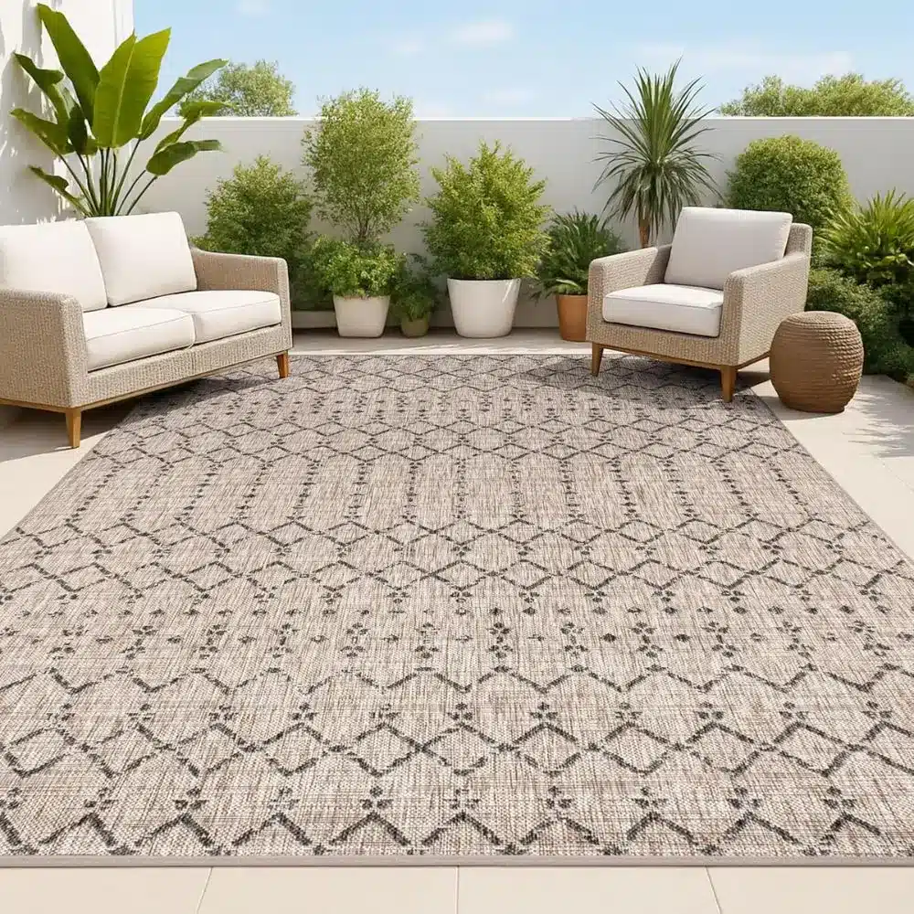 outdoor rug natural and black pattern geometric