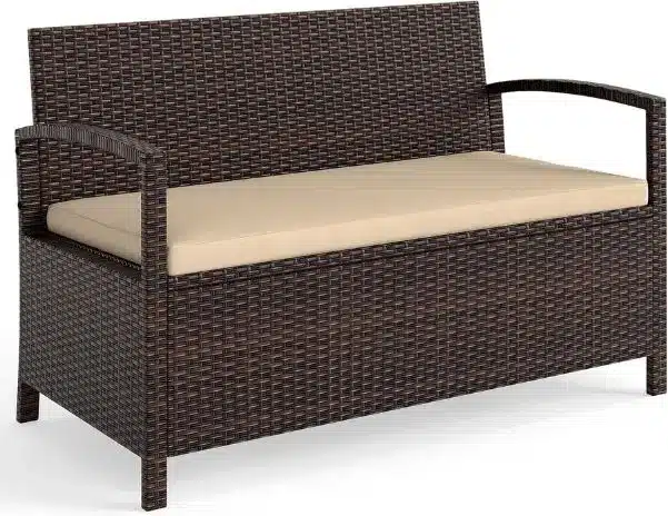outdoor storage bench with seating cushion