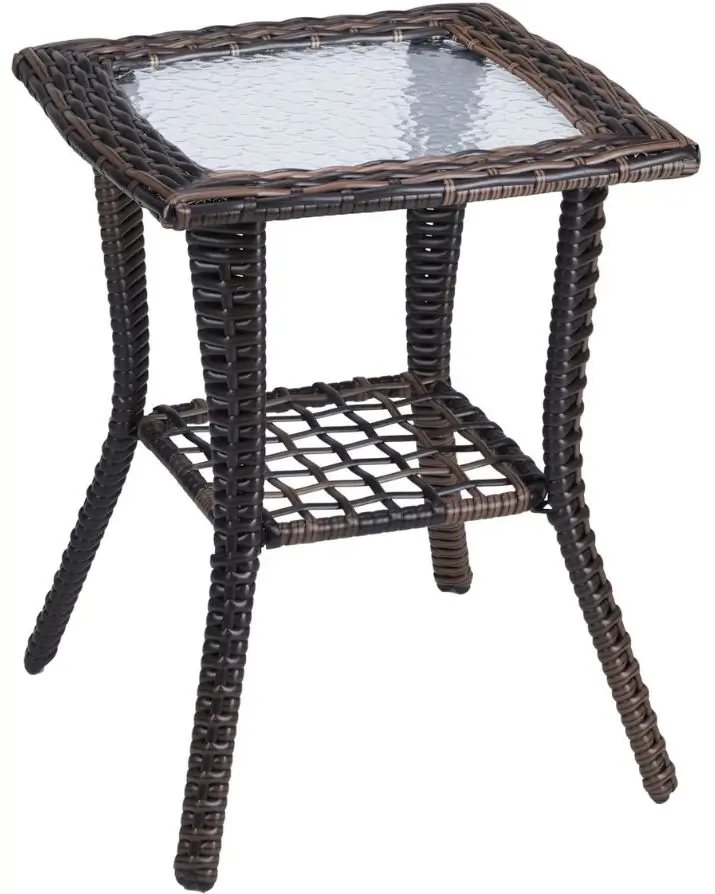 outdoor wicker side table w tempered glass top