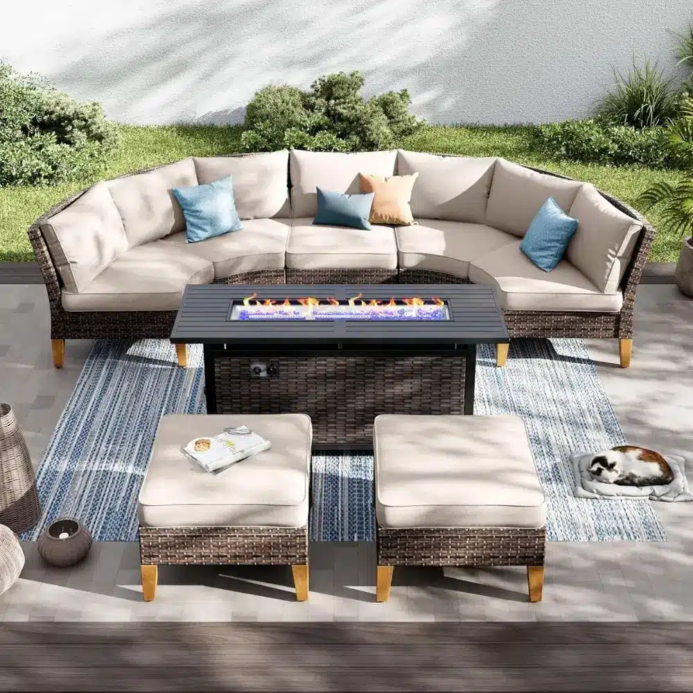 patio furniture set with fire pit table curved sofa