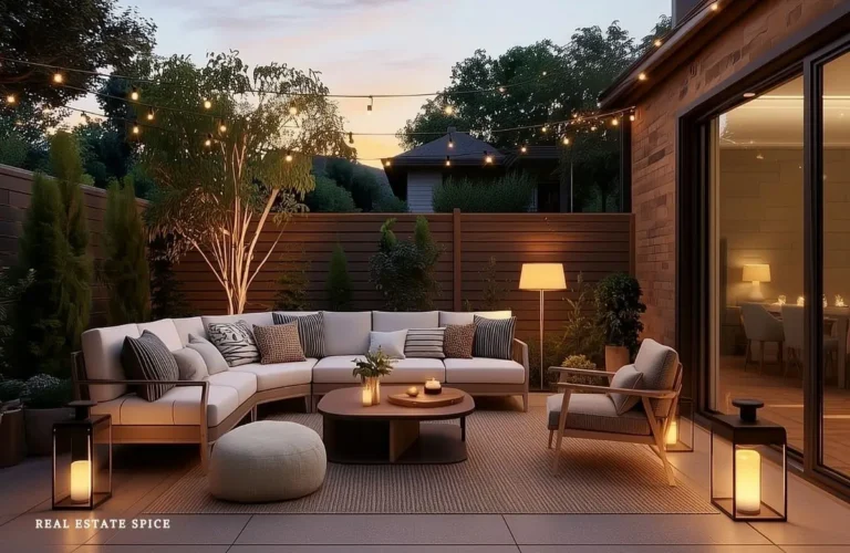 patio rule of 3 patio with outdoor lounger seating lighting