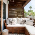 patio rule of 3 privacy a patio with a wood privacy screen and wood patio lounger with cushions