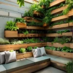 patio rule of 3 small patio with planter boxes vertically up wall
