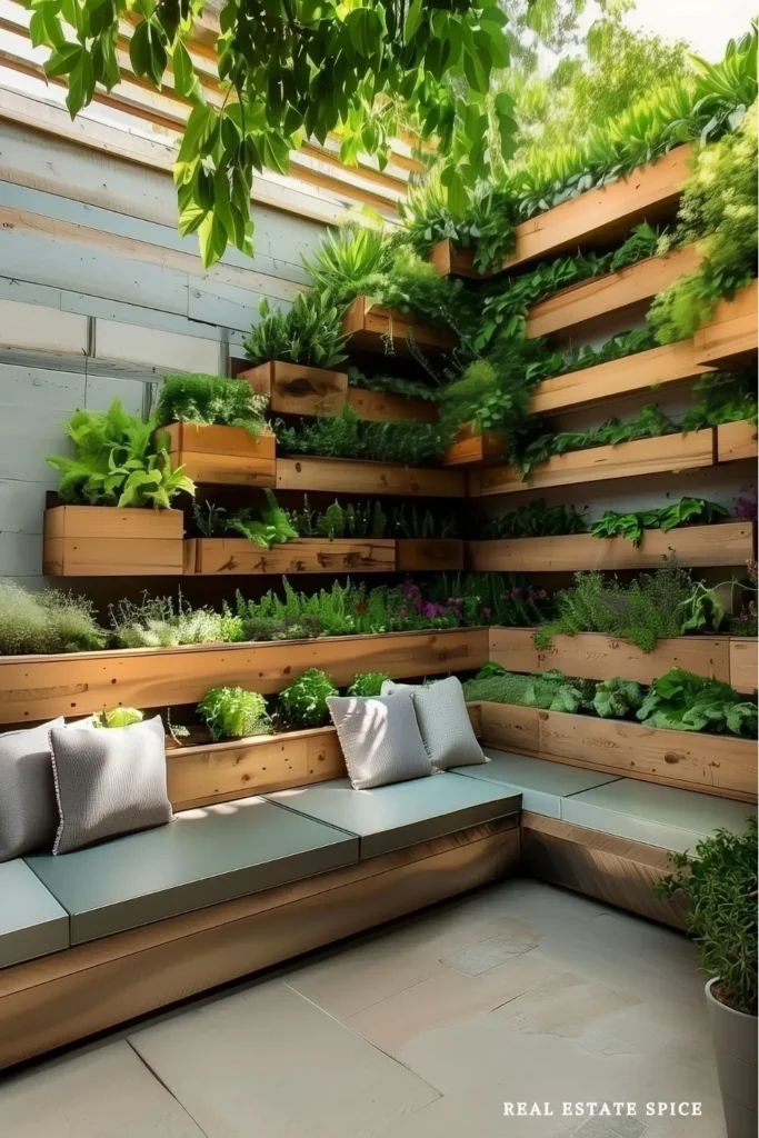 patio rule of 3 small patio with planter boxes vertically up wall