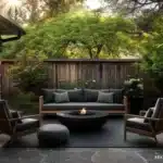 patio space with fire pit in a soft curved layout