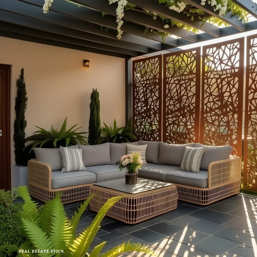 patio with decorative privacy screen on one side