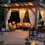 pergola with curtains outdoor furniture set lighting string lights