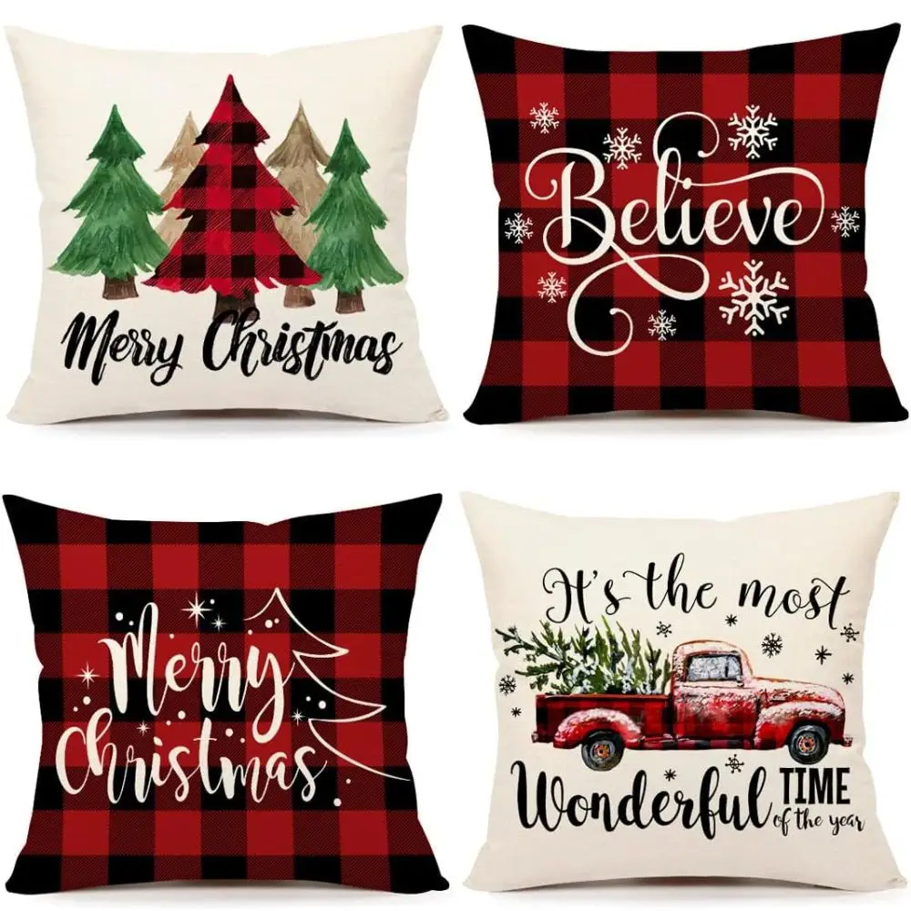 red and cream christmas throw pillow covers