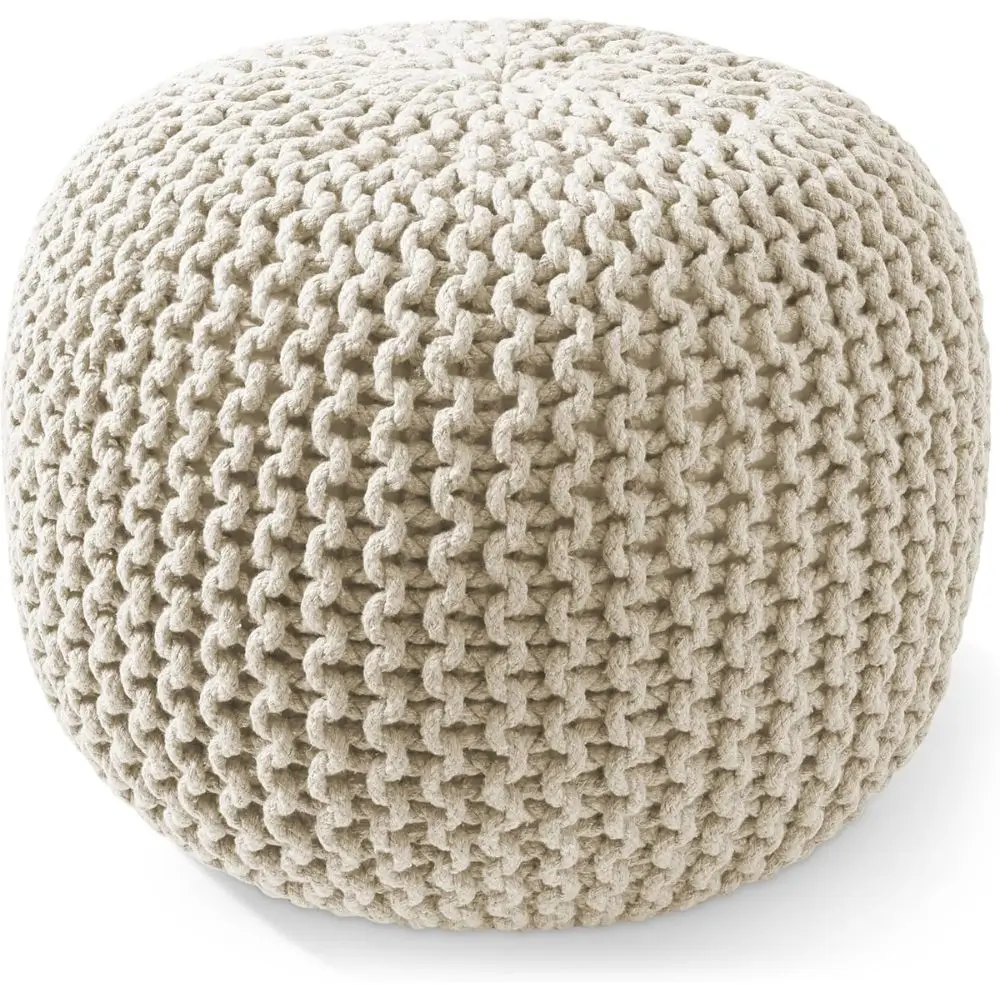 round pouf knitted ottoman cream color